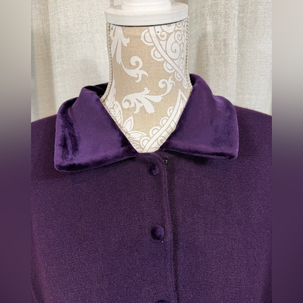 Fashion Bug Purple Velvet Collar Button Front Sweater Size 22/24 Vintage Knit - Picture 5 of 5